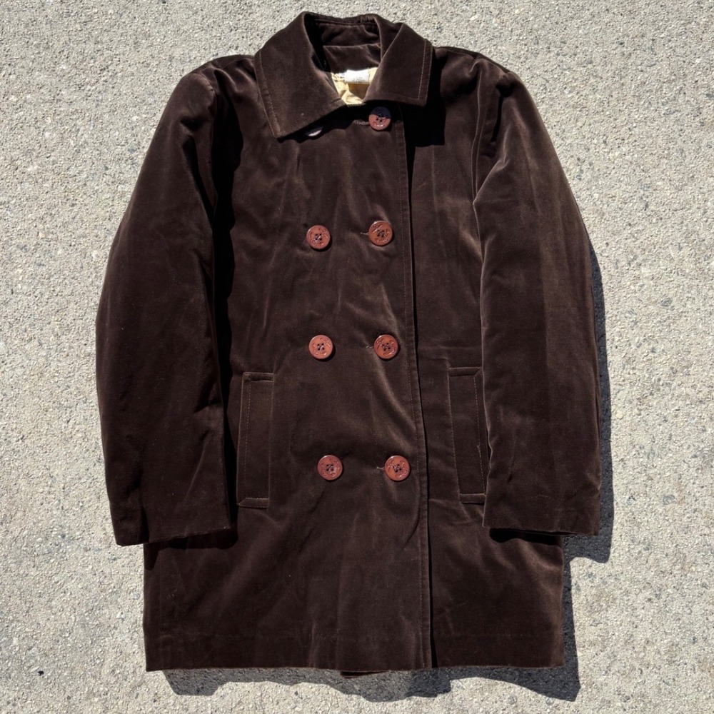 Vintage Spiegel Brown Cotton Velvet Pea Coat Quilted Lining Made in USA‎ Small S